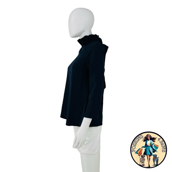 Tuckernuck NEW Navy Faye Preppy Bow Ruffle Collar 3/4 Sleeve Blouse Size XS - Picture 5 of 9